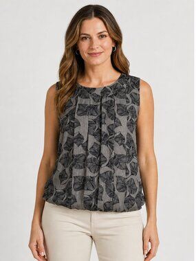 Banana Republic Women's Sleeveless Boat Neck Top Gray Black Metallic Silver M